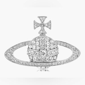 Revamped Crystal Vivienne Westwood classic silver tone Saturn Bag Logo Brooch